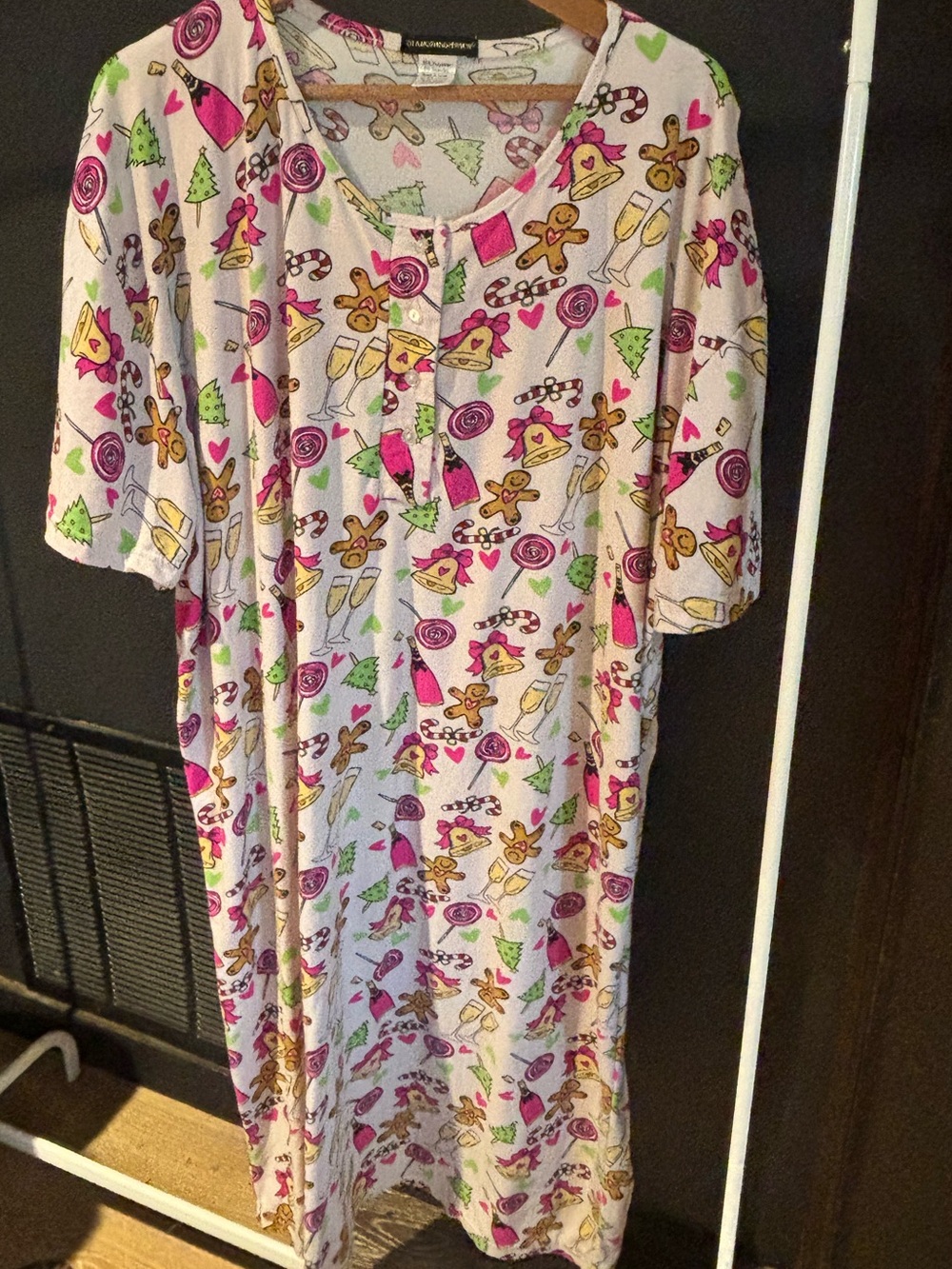 Women's Holiday Print Pink Short-Sleeve Nightgown by Not a Morning Person